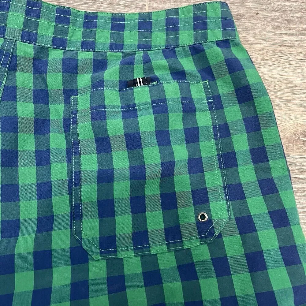 Nautica Swim Trunks Men's 36 Red Plaid Swimwear Cargo Drawstring Board Shorts